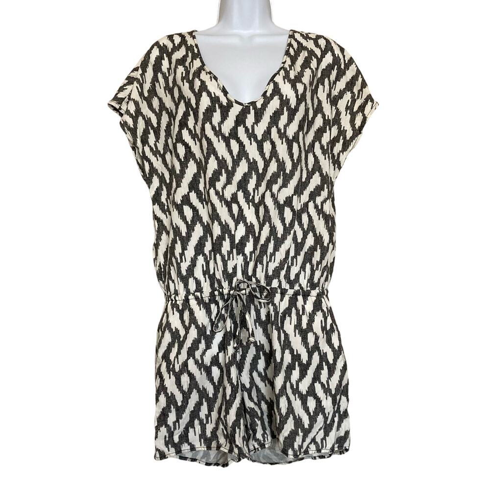 J.Crew Keyhole Tie Waist Romper Drawstring Waist V-Neck Keyhole Back Size Small